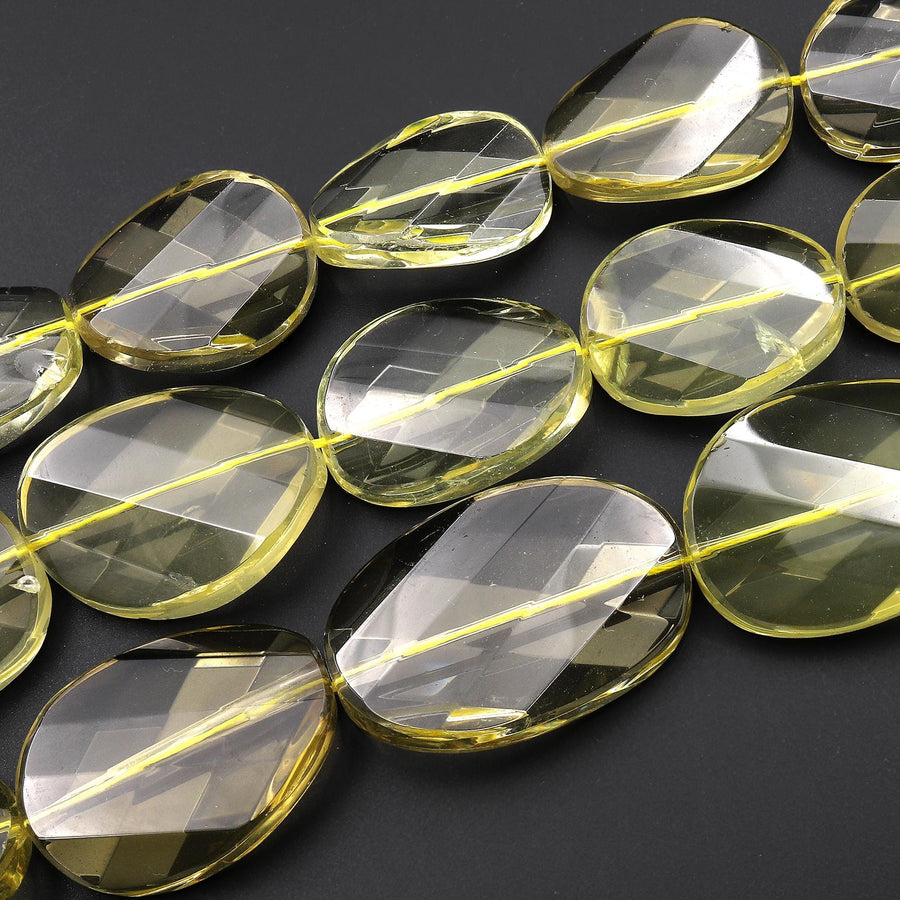 Faceted Real Genuine Natural Lemon Topaz Faceted Cushion Square Checkerboard Nugget Beads 15.5" Strand