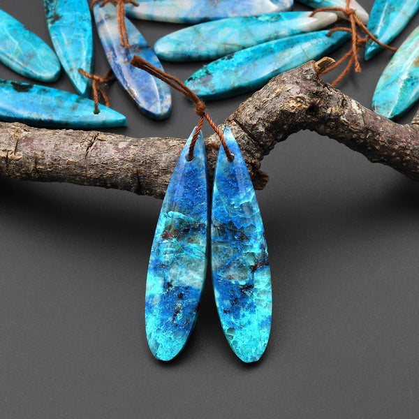 Natural Blue Green Azurite Chrysocolla Teardrop Earring Pair Matched Drilled Cabochon Gemstone Beads A13