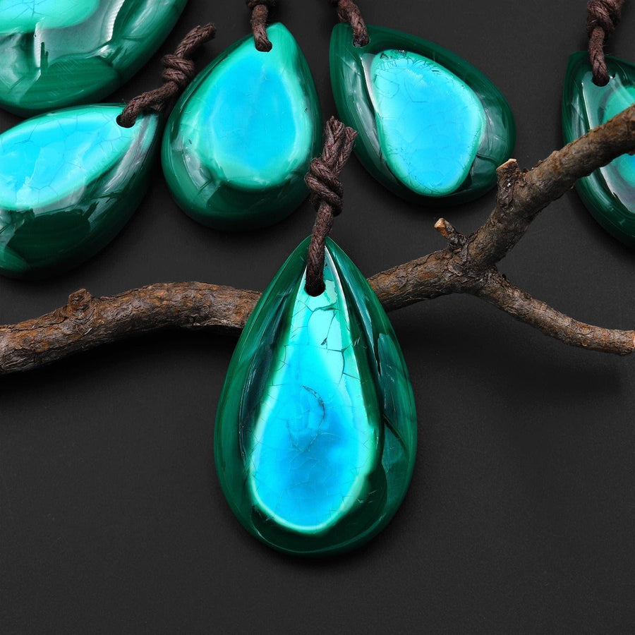 Extremely Rare Natural Blue Chrysocolla Green Malachite Teardrop Pendant A5