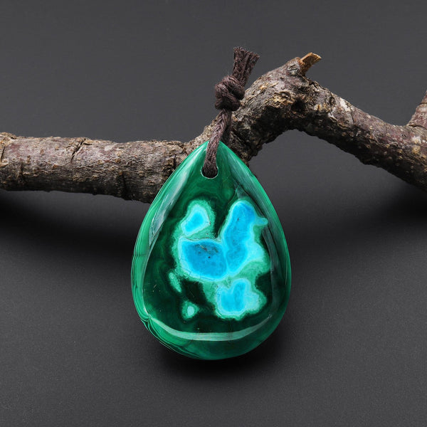 Extremely Rare Natural Blue Chrysocolla Green Malachite Teardrop Pendant A7