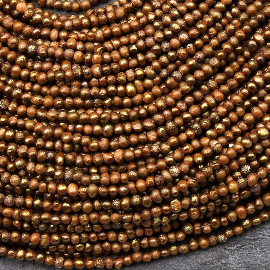 Genuine Freshwater Earthy Bronze Seed Pearls 2mm Off Round Pearl Beads 15.5" Strand