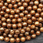 Faceted Genuine Freshwater Gold Pearl 8mm Off Round Beads 16" Strand