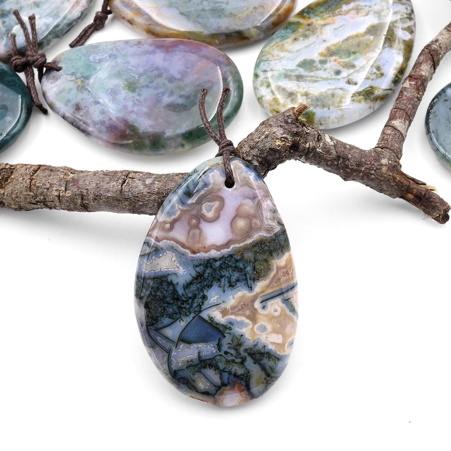 Natural Indian Agate Freeform Teardrop Pendant Gemstone Focal Bead