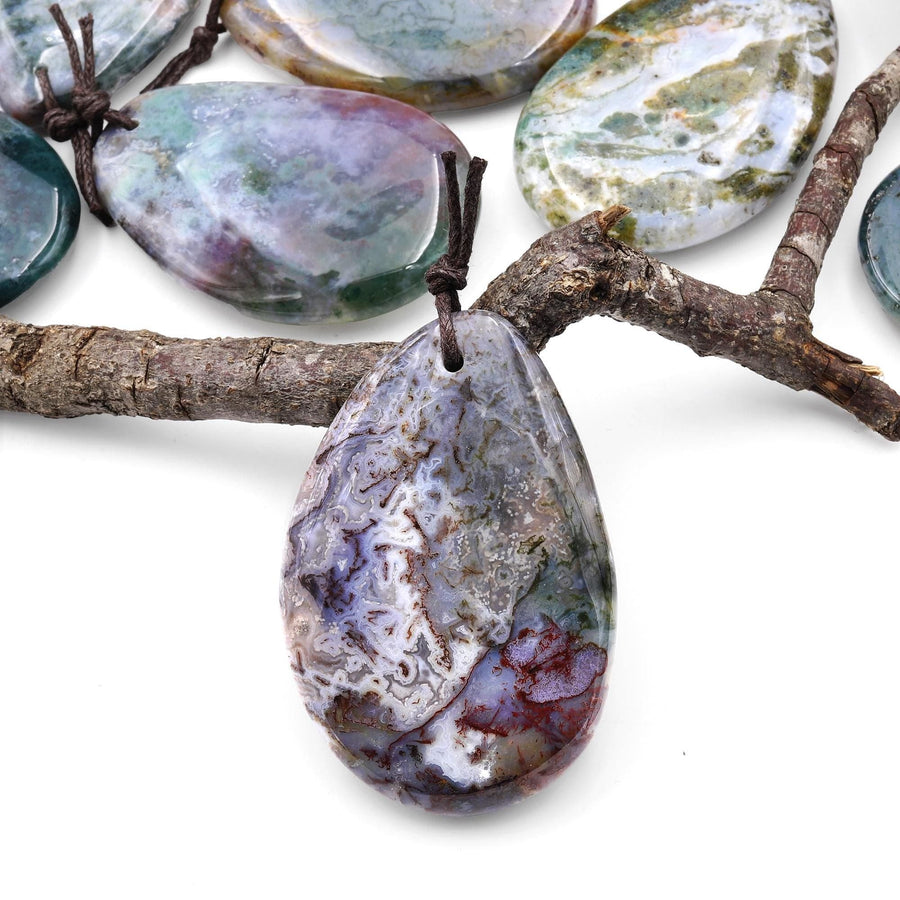 Natural Indian Agate Freeform Teardrop Pendant Gemstone Focal Bead