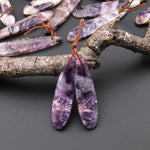 Translucent Natural African Petrified Purple Opal Earring Pair Matched Teardrop Gemstone Beads