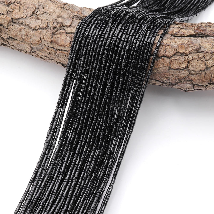 AAA Genuine Natural Black Spinel Tiny 1mm Tube Beads Gemstone 15.5" Strand