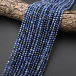 Natural Sri Lanka Blue Sapphire Faceted 3mm 4mm Round Beads 15.5" Strand