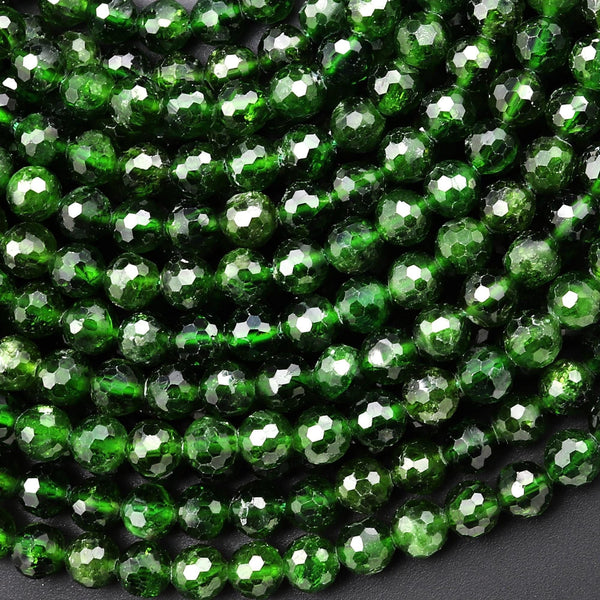 Real Genuine Natural Green Chrome Diopside Faceted 6mm Round Gemstone Beads 15.5" Strand