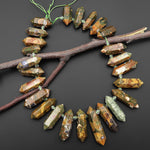 Natural Rainforest Rhyolite Jasper Double Terminated Pointed Side Drilled Pendant Beads 15.5" Strand