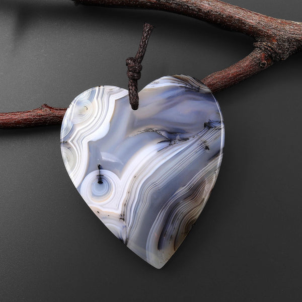 Large Hand Cut Natural Montana Agate Heart Pendant A2