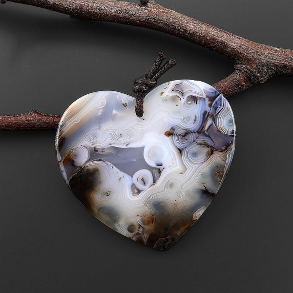 Large Hand Cut Natural Montana Agate Heart Pendant A3