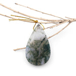 Hand Cut Natural Green Moss Agate Teardrop Side Drilled Pendant