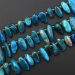 Natural Teal Blue Apatite Freeform Oval Pebble Nugget Beads Top Side Drilled Gemstone 15.5" Strand