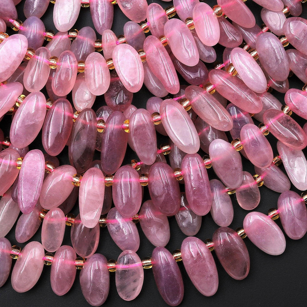 Natural Madagascar Mauve Pink Rose Quartz Pebble Nugget Beads Top Side Drilled Gemstone 15.5" Strand