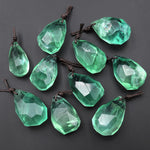 AAA Faceted Natural Green Fluorite Nugget Point Pendant Gemstone Focal Bead