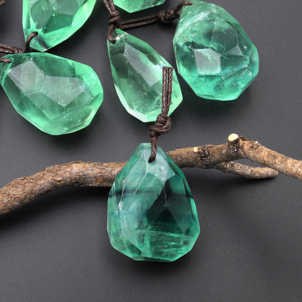 AAA Faceted Natural Green Fluorite Nugget Point Pendant Gemstone Focal Bead A4