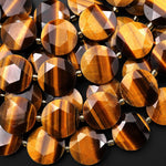 AAA Chatoyant Faceted Natural Golden Brown Tiger's Eye 14mm 15mm Coin Beads Gemstone 15.5" Strand