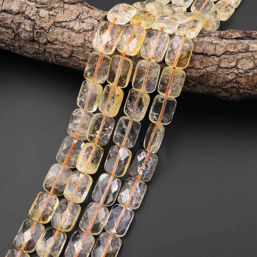 Faceted Natural Citrine Rectangle 12x16mm Cushion Beads 15.5" Strand