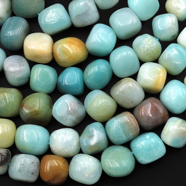 Natural Amazonite Freeform Cube Dice Beads Smooth Rounded Nugget 15.5" Strand