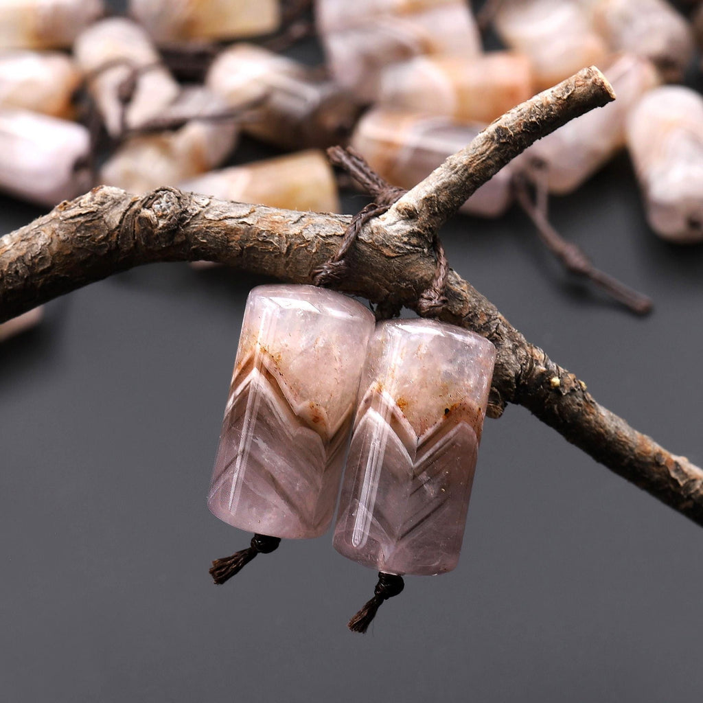 Rare Icy Natural Rainbow Amethyst Earring Pair Matched Smooth Cylinder Tube 10x20mm W/ Amazing Strips Veins Gemstone Beads A1