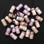 Rare Icy Natural Rainbow Amethyst Earring Pair Matched Smooth Cylinder Tube 10x20mm Gemstone Beads