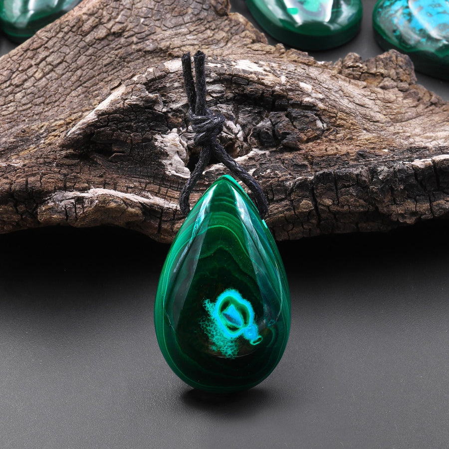 Rare Natural Hybrid Gemstone Blue Chrysocolla Green Malachite Side Drilled Teardrop Pendant