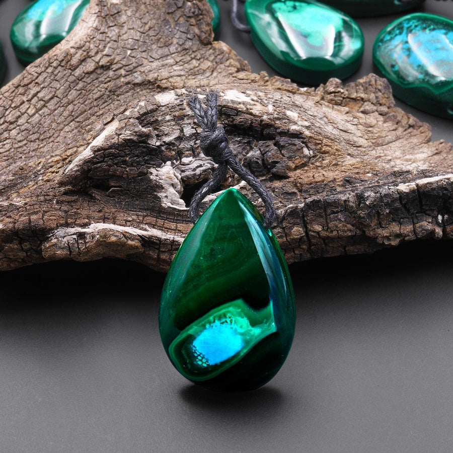 Rare Natural Hybrid Gemstone Blue Chrysocolla Green Malachite Side Drilled Teardrop Pendant