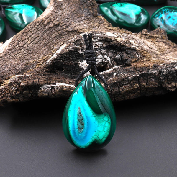 Rare Natural Hybrid Gemstone Blue Chrysocolla Green Malachite Side Drilled Teardrop Pendant A4