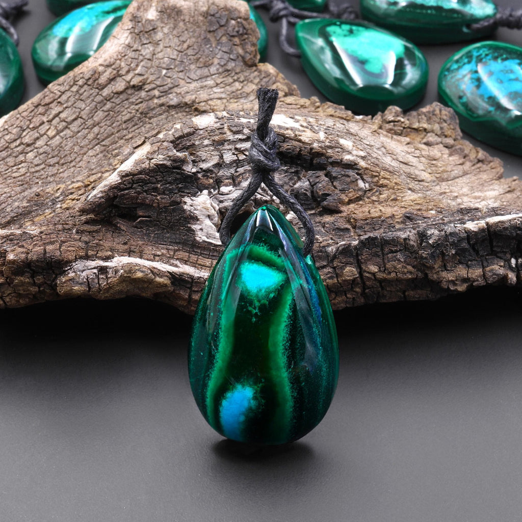 Rare Natural Hybrid Gemstone Blue Chrysocolla Green Malachite Side Drilled Teardrop Pendant A7