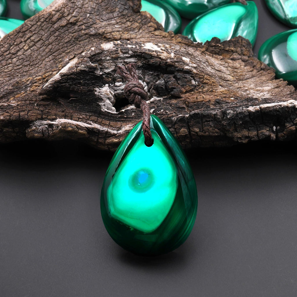 Rare Natural Chrysocolla Malachite Teardrop Pendant From Congo A2