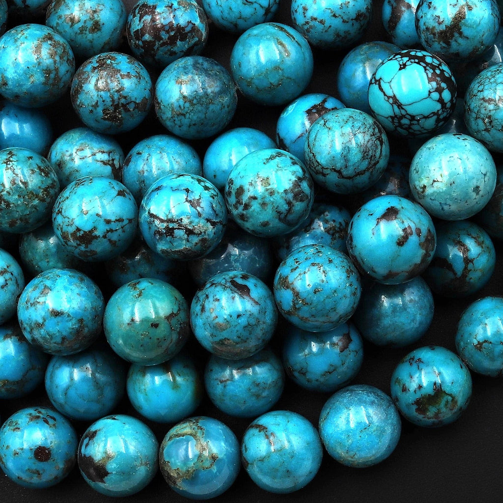 Real Genuine Natural Blue Turquoise 10mm 11mm Smooth Round Beads 15.5" Strand