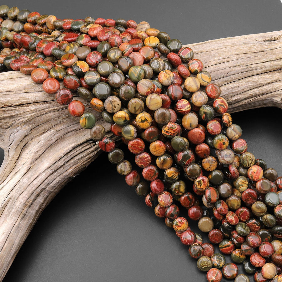Natural Red Creek Jasper Bead 8mm Smooth Coin 15.5" Strand