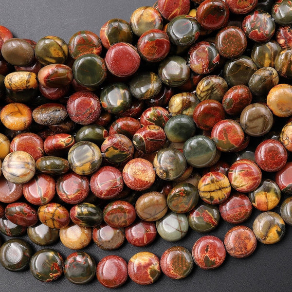 Natural Red Creek Jasper Bead 8mm Smooth Coin 15.5" Strand