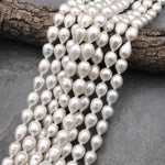 AAA Large Natural White Teardrop Pearl Good For Earrings Vertically Drilled 15.5" Strand