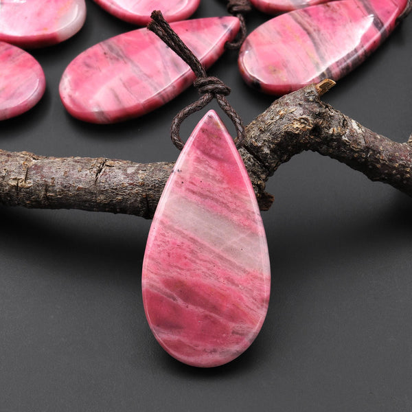 AAA Natural Pink Rhodonite In Quartz Side Drilled Teardrop Pendant A3