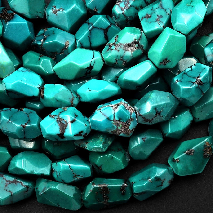 AAA Real Genuine Faceted Natural Green Royston Turquoise 10mm 12mm Nugget Beads 15.5" Strand