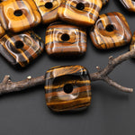 AAA Natural Tiger's Eye Square Donut Pendant 30mm