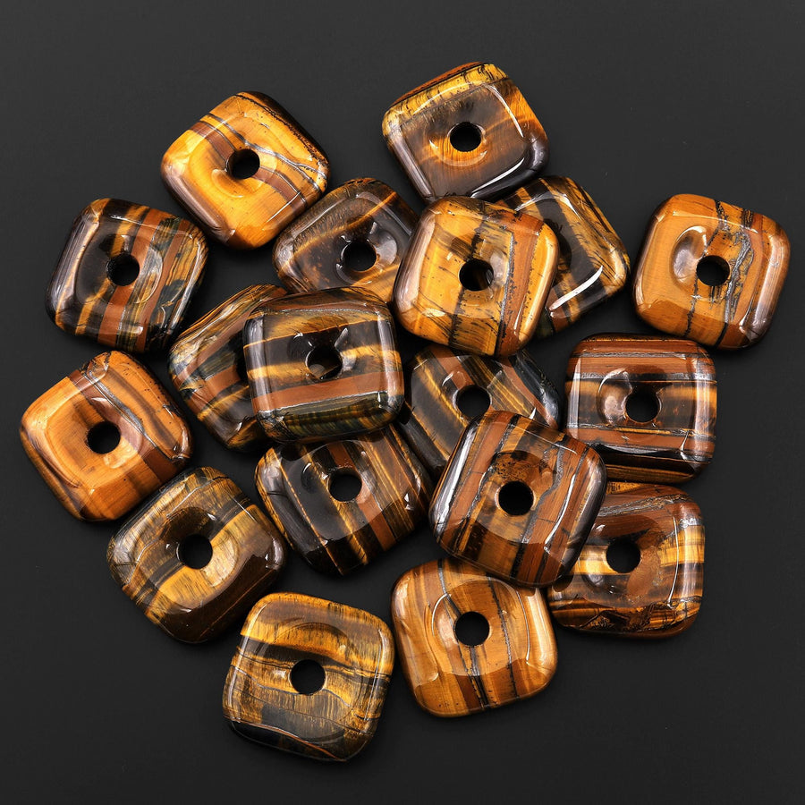 AAA Natural Tiger's Eye Square Donut Pendant 30mm