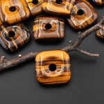 AAA Natural Tiger's Eye Square Donut Pendant 30mm