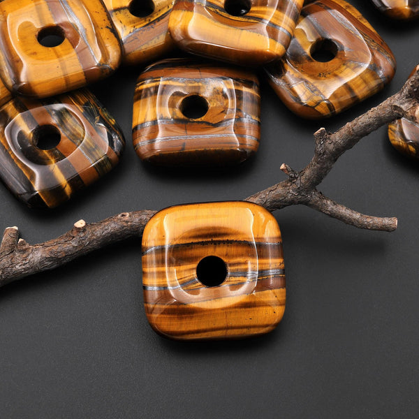 AAA Natural Tiger's Eye Square Donut Pendant 30mm A1
