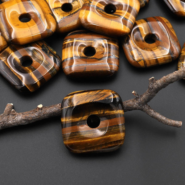 AAA Natural Tiger's Eye Square Donut Pendant 30mm A3