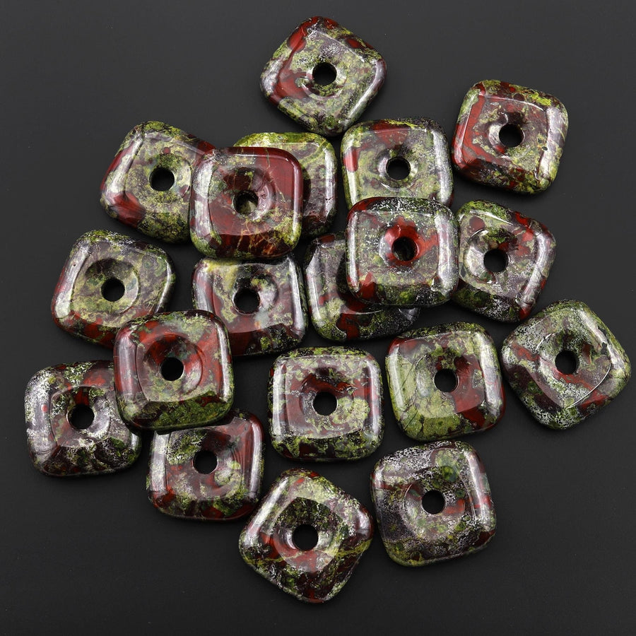 AAA Natural Dragon Blood Jasper Square Donut Pendant 30mm