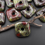 AAA Natural Dragon Blood Jasper Square Donut Pendant 30mm