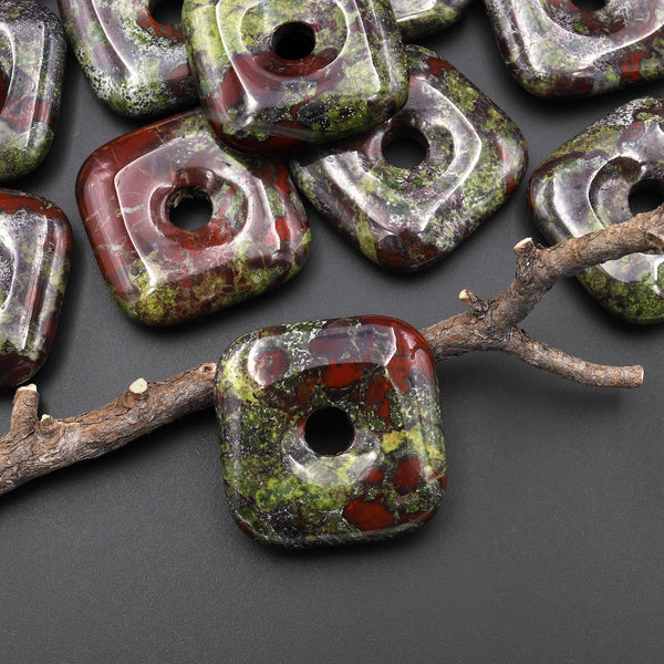 AAA Natural Dragon Blood Jasper Square Donut Pendant 30mm