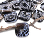 AAA Natural Black Agate Square Donut Pendant 30mm