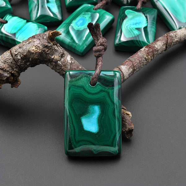 Extremely Rare Natural Blue Chrysocolla Green Malachite Rectangle Pendant A2