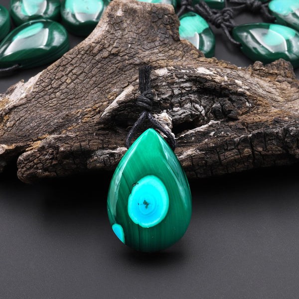 Extremely Rare Natural Blue Chrysocolla Green Malachite Side Drilled Teardrop Pendant A2