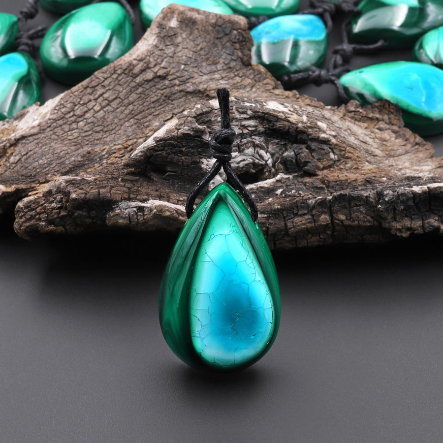 Extremely Rare Natural Blue Chrysocolla Green Malachite Top Side Drilled Gemstone Teardrop Pendant