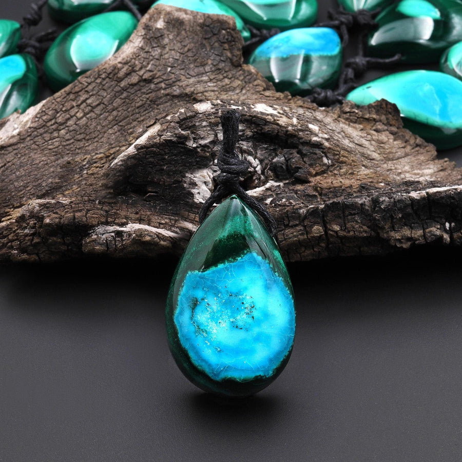 Extremely Rare Natural Blue Chrysocolla Green Malachite Top Side Drilled Gemstone Teardrop Pendant