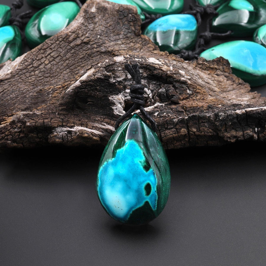 Extremely Rare Natural Blue Chrysocolla Green Malachite Top Side Drilled Gemstone Teardrop Pendant A5
